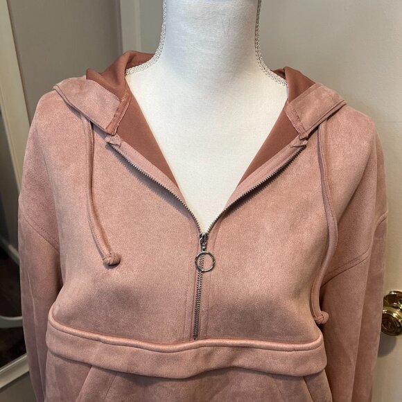 Zara Pink Vegan Suede Half Zipper Soft Sweatshirt Hoodie, Size XS - Picture 3 of 16